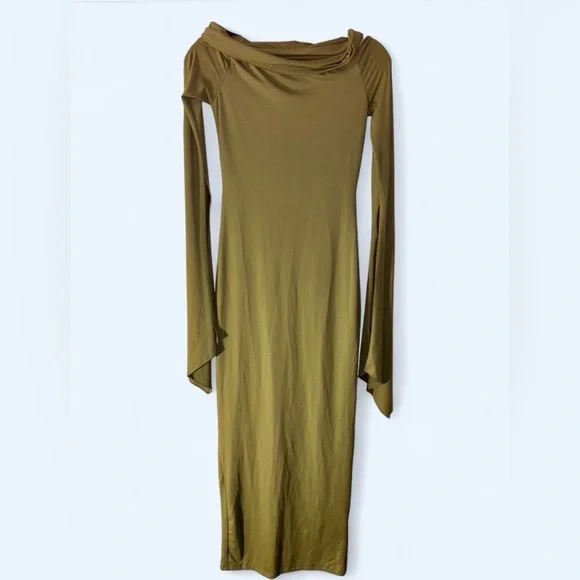 Bronze Noir Enchantment Off-Shoulder Flare Sleeve Dress | Size S - Picture 2 of 8